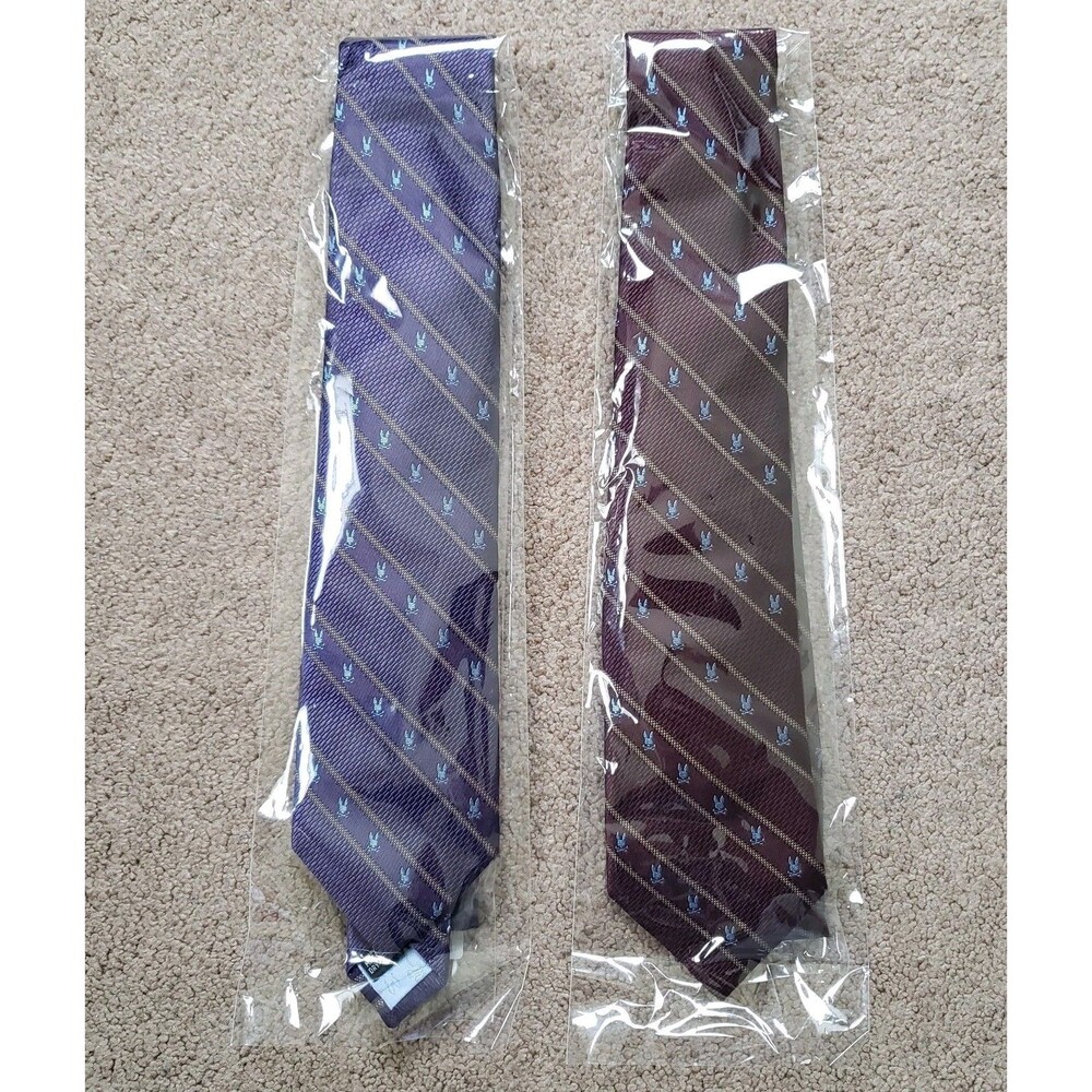 Lot Of 2 NWT Psycho Bunny Striped 3 1/4 Silk Ties Purple & Deep Red Traditional